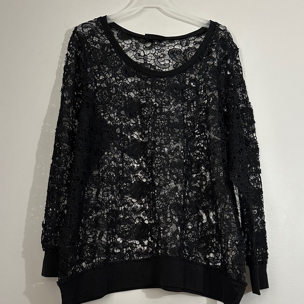Lane Bryant Womens Tunic Black Crochet Lace Long Sleeve Top Cover Size 22/24